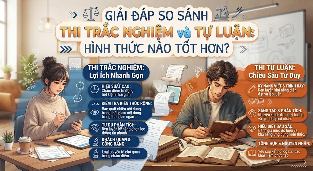 So Sánh Thi Trắc Nghiệm với Tự Luận